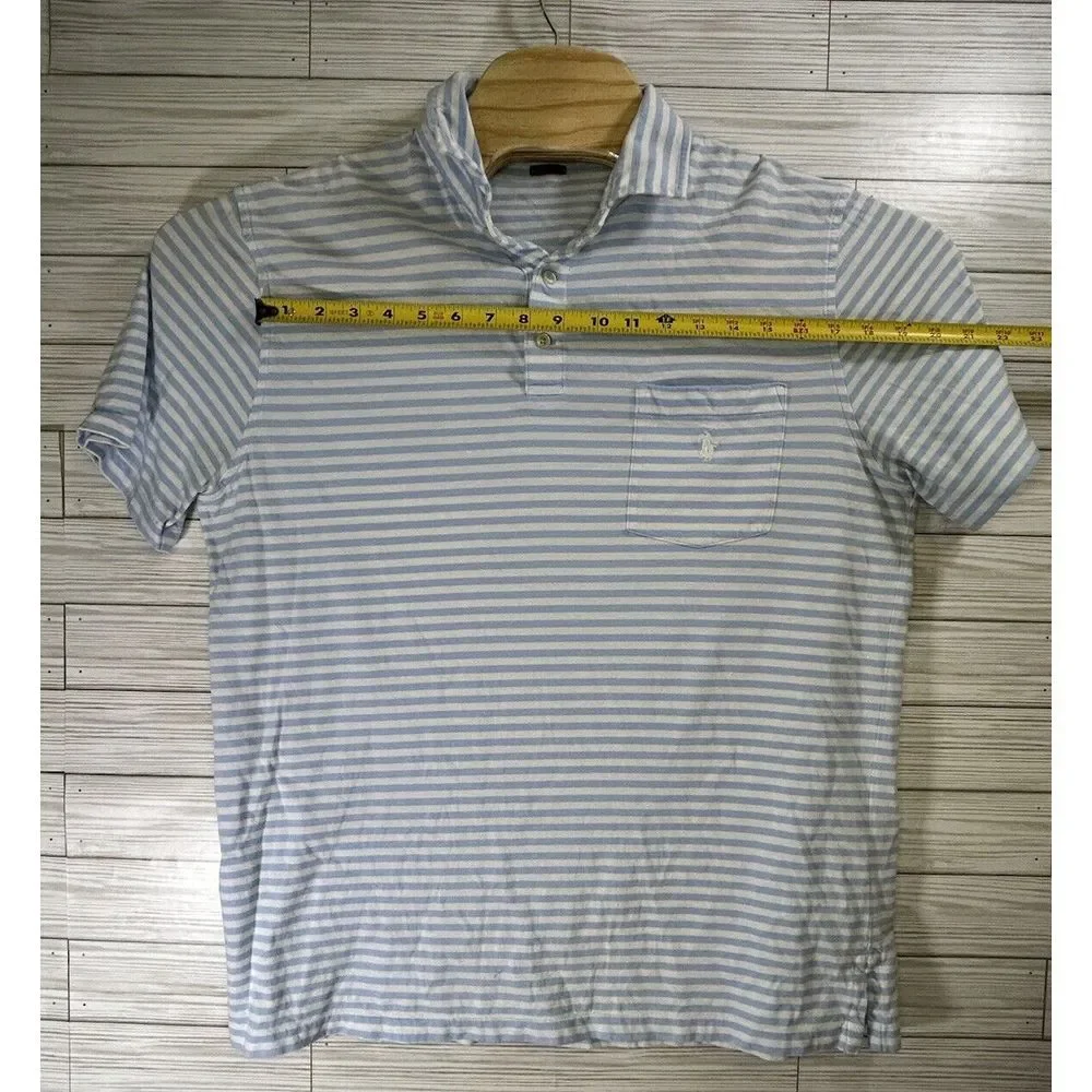Polo Sport Ralph Lauren Golf Polo Shirt White Light Blue Stripe Logo Men's Sz Lg